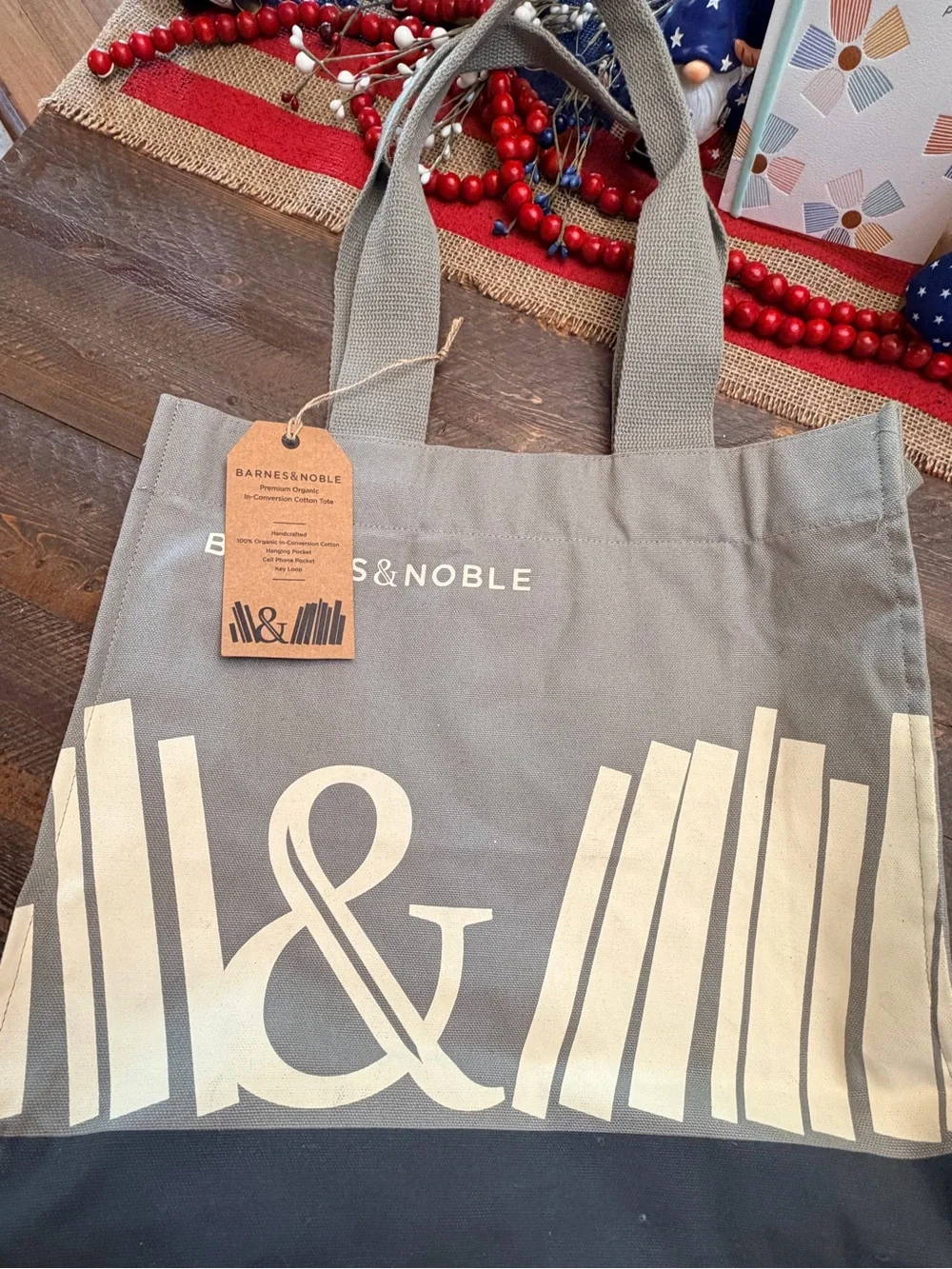 Barnes & Noble Lot of 2 100% Organic Grey Canvas Tote Natural Colors Tote NWT